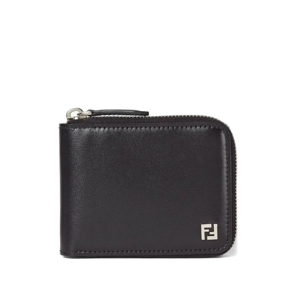 Leather Compact Wallet With Zip And Ff Logo Women